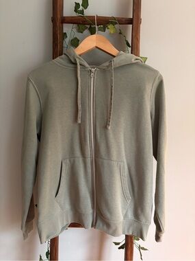 Light Sage Green Full-Zip Hoodie with Silver Zipper